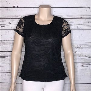 Isaac Mizrahi NWT Size XL Black Floral Lace Overlay Blouse Top